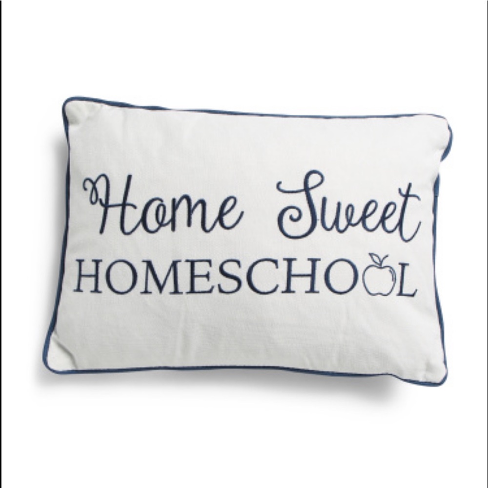 "HOME SWEET HOMESCHOOL” decorative, graphic, feathered pillow by Thro Home